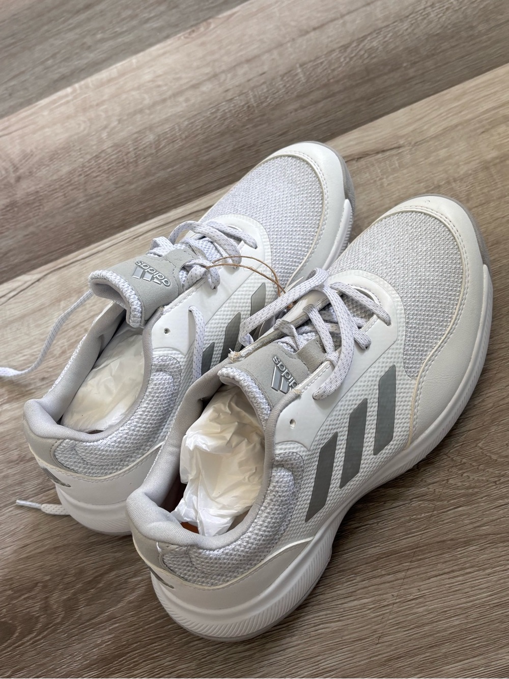 adidas White Women's Athletic Sneakers with Gray Stripes